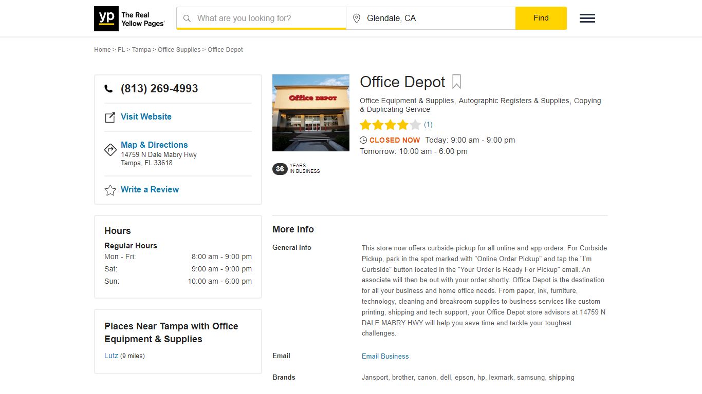 Office Depot 14759 N Dale Mabry Hwy, Tampa, FL 33618 - YP.com